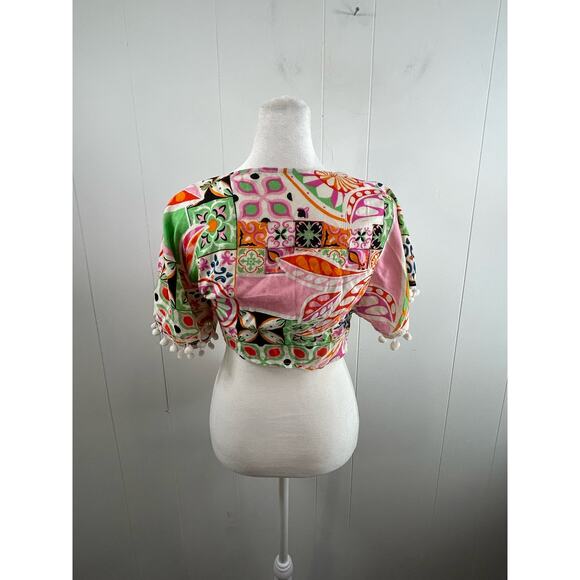 ASOS Retro Print Pom Pom Tie Front Beach Cover Up Size 2. NWT! - Picture 3 of 7